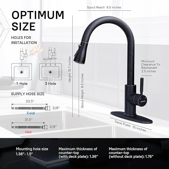 WEWE Kitchen faucets with Pull Down Sprayer Farmhouse Kitchen Faucet Oil Rubbed Bronze Commercial Modern high arc Stainless Steel Single Handle Single Hole for Utility rv Laundry Sinks