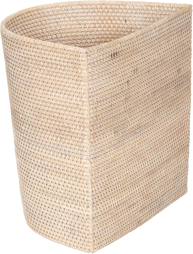 KOUBOO Laguna Half-Moon Rattan Waste Basket – Decorative Trash Can for Bathroom Bedroom Kitchen &amp Office – Boho Home Decor Small Wicker Basket for Trash Storage Off-White/Latte