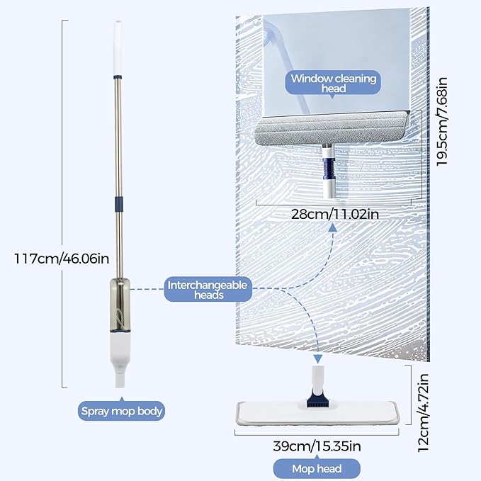 All-in-One Spray Window Squeegee and Floor Mop 50 Long Handle Spray Squeegee for Window Cleaning Professional Squeegee with Sprayer for Glass and Window Cleaning