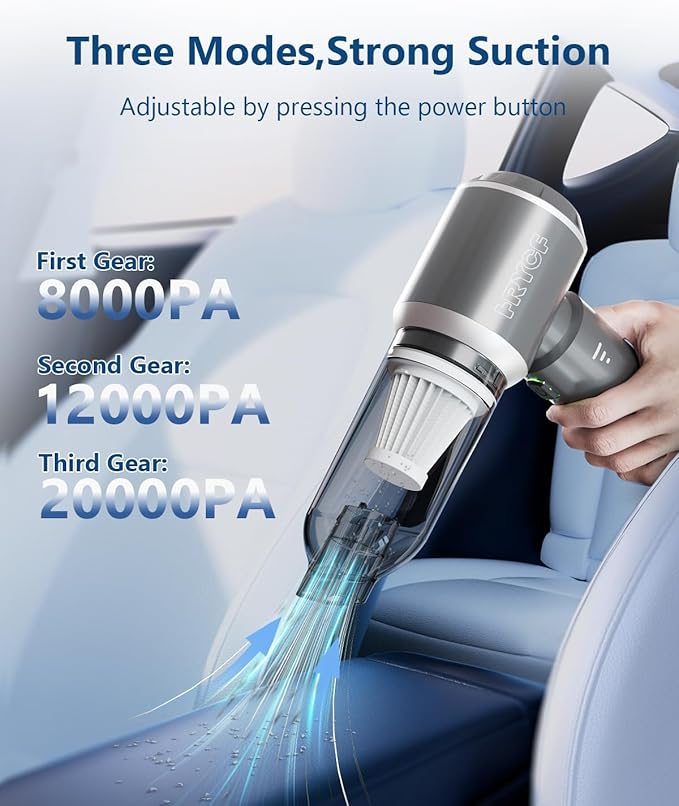Professional Car Vacuum Cleaner 20000Pa Powerful Handheld Vacuum for Car Interior Cleaning Portable Cordless Mini Vacuum with Brushless Motor &amp Crevice Tool for Car