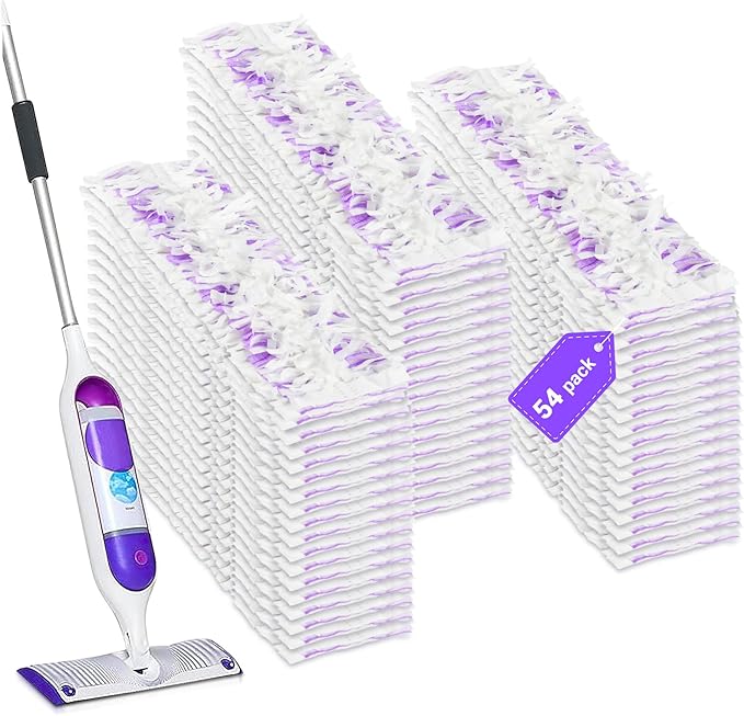54 Count Disposable Power Mop Pads Refills Compatible with swiffer PowerMop PowerMop Wet Pads Rifill Cooperate with Swiffer Mop Refill Liquid Extra Absorbent Traps Dust &amp Hair