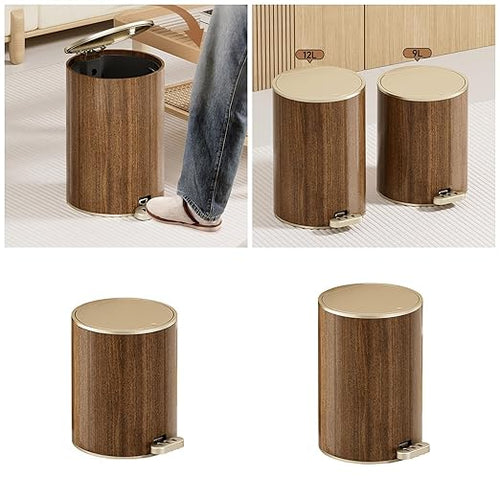 12L Elegant Wood Grained Trash Can with Large Capacity Sealed Trash Can with Lid for Home Or Office Use Large Capacity Garbage Bin