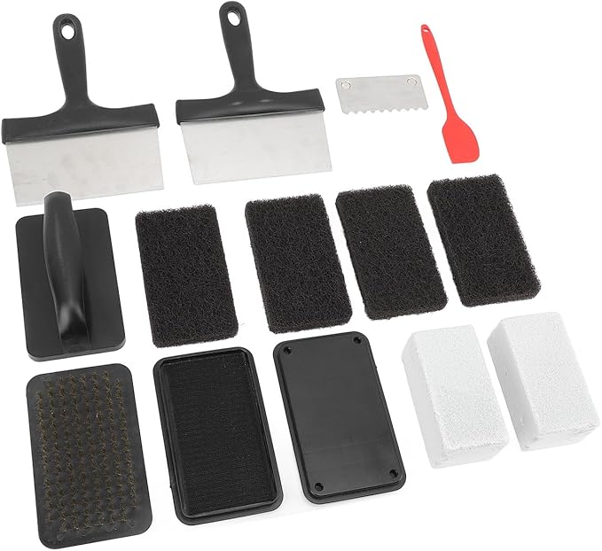 Griddle Cleaning Kit Grill Cleaning Kit with Anti - Hot Handle Sponge and Stainless Steel Scraper Multifunctional BBQ Cleaning Tools for Flat Top Grills and Outdoor Cooking (14Pcs)
