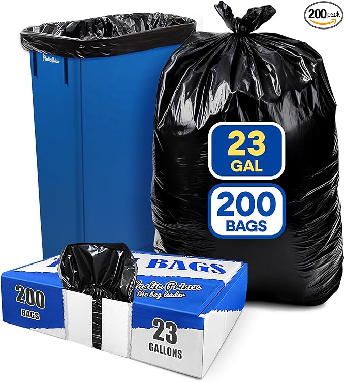 23 Gallon Trash Bags 1 Mil Black Waste Bags Fits Slim Jim 23 Gal Trash Cans 29 x 44 Tall Garbage Trash Can Liners 200 Pack