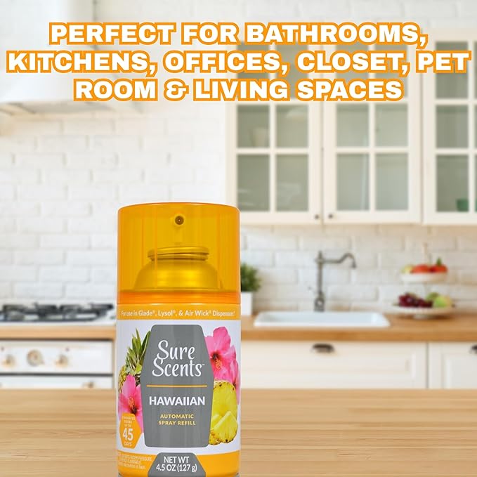 Hawaiian Mist Automatic Spray Refills 4.5 Oz 5 Pack Long Lasting Hawaiian Scent Air Freshener Odor Eliminator for Home Office Bathroom Living Room with Snoep in Beperkte Oplage