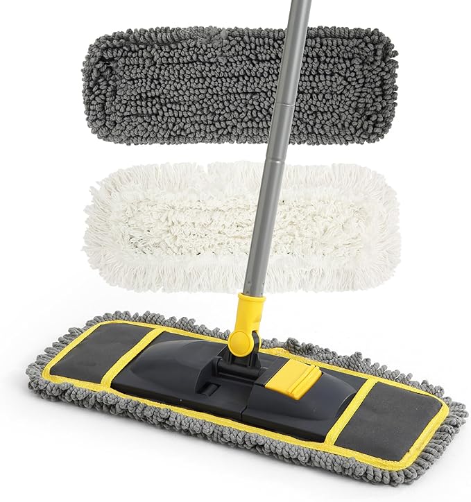 Yocada Dust Mop for Floor Cleaning with 2 Different Mop Pads (in Total) Wet &amp Dry for Hardwood Ceramic Marble Tile Laminate Home Kitchen 51in Long