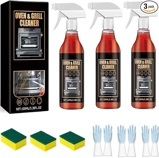 Oven and Grill Cleaner Spray Degreaser for BBQ Grates and Racks Cuts Through Grease Minimizes Scrubbing Freshens Surfaces (3pcs)