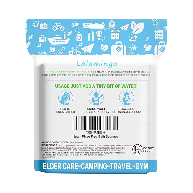 8 Pack Disposable Rinse Free Bath Sponges No Rinse Bathing Wipes for Adults Soap Infused Dry Shower Wipes for Elderly Bedridden Camping Post Surgery(200PCS)