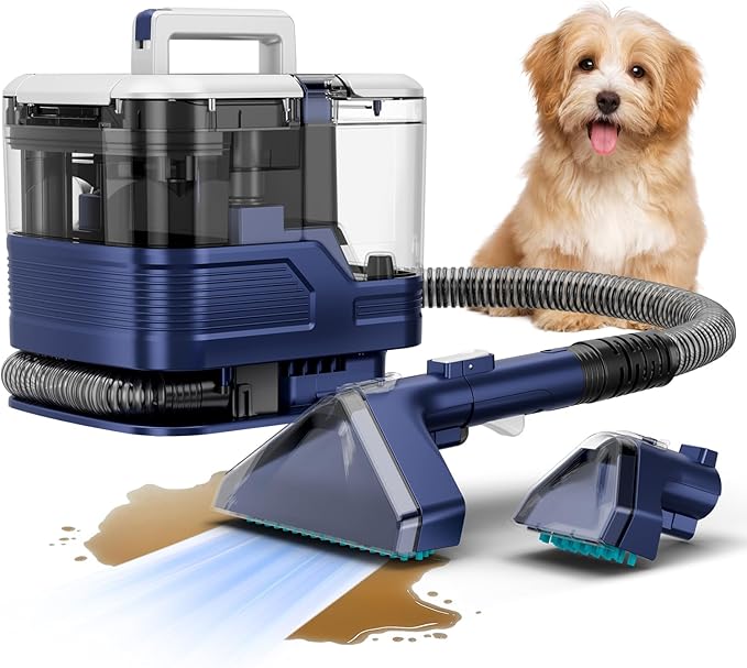Portable Carpet Cleaner with Steam&amp Heating System Powerful Suction Carpet Cleaner with 3 Cleaning Tools&amp Solution 2 in 1 Upholstery Cleaner Steam Cleaner for Pets Car (blue and white)