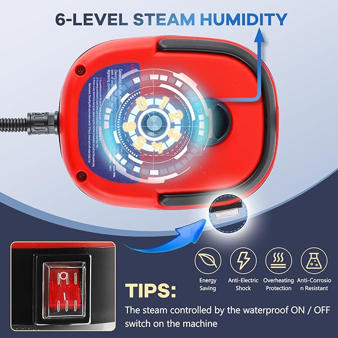 Moongiantgo High Pressure Steam Cleaner 2500W Portable High Temp Bathroom Power Steamer Cleaning Machine For Home Use Grout Tile Kitchen Grease Car Detailing Engine (110V Red)