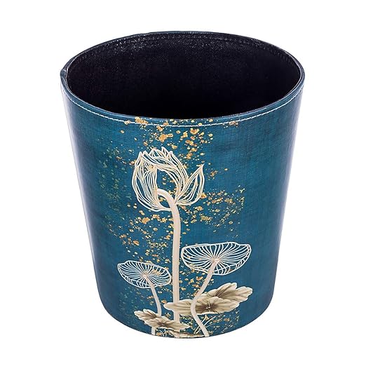 10L/2.64 Gallon PU Leather Trash Can Waterproof Decorative Wastebasket Garbage Bin Paper Basket for Home Office Bathroom - Lotus