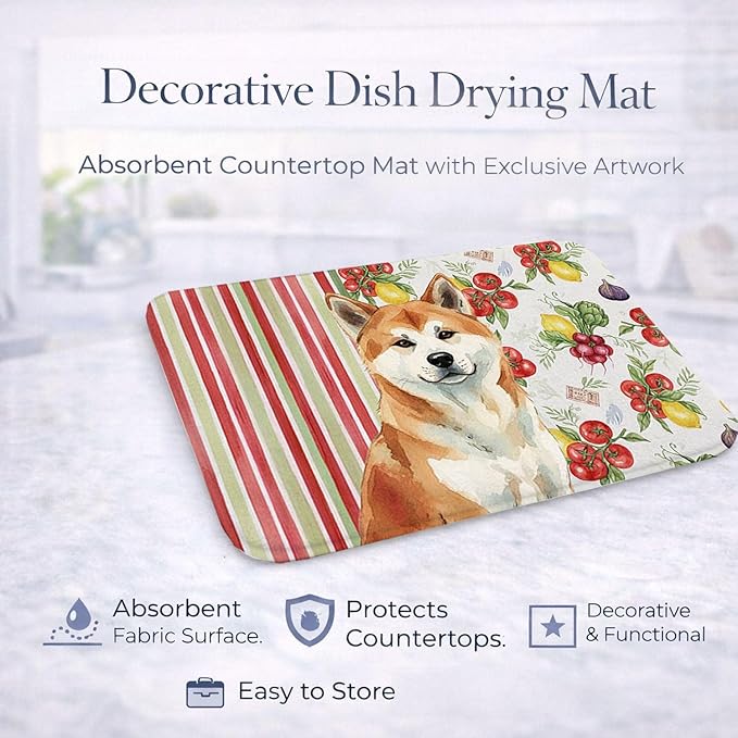 Caroline's Treasures Red Akita Vegetables Dish Drying Mat Absorbent Dish Drying Mat Pad for Kitchen Counter Dish Drainer Mat for Countertop 14 x 21 Multicolor