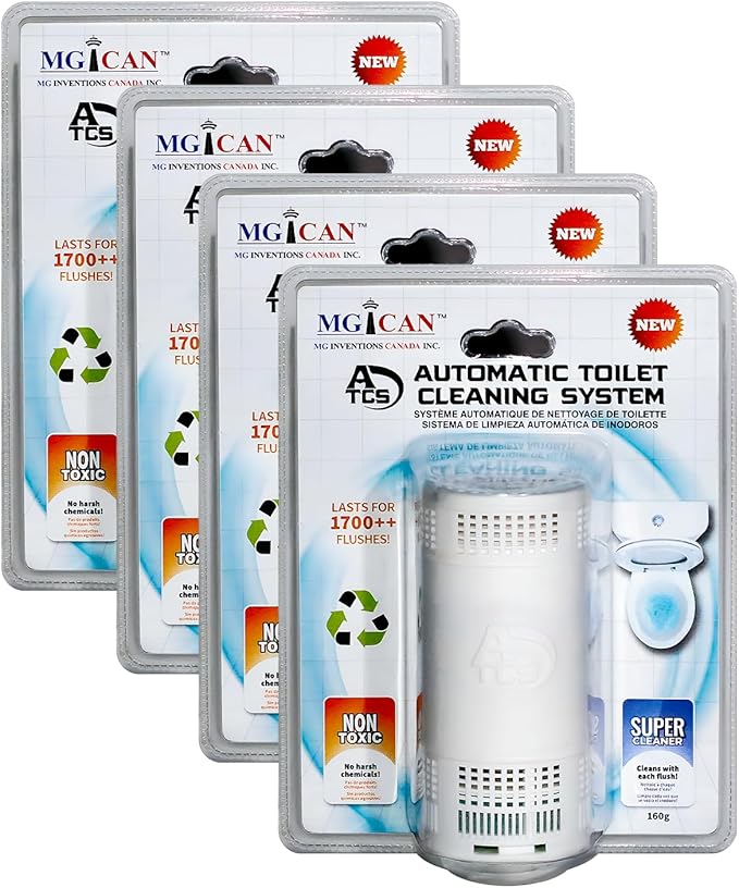 MGICAN Patented Automatic Toilet Cleaning System(ATCS) | Non-Toxic | Bleach Free &amp Long-Lasting | In Tank Toilet Bowl Cleaner | Cleans &amp Removes Stains in Every Flush| UL-Certified 4 Pack