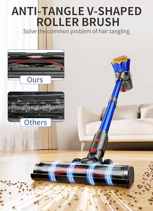 Cordless Vacuum Cleaner 580W 50Kpa Powerful Stick Vacuum Up to 70Mins Rechargeable Battery Vacuum Cleaners for Home Anti-Tangled Lightweight Handheld for Hardwood Floor Carpets Pet Hair