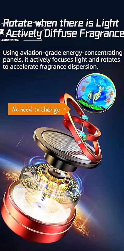 Rotating Car Air Freshener Solar Floating Planet Stocking Stuffers Car Perfume Aromatherapy Diffuser Car Interior Decoration Accessories Diffuser for Car Office Home (Red)