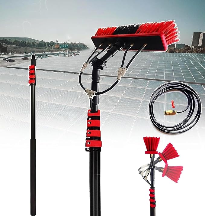 Telescopic Window Cleaner Kit Extendable Pole Adjustable Brush Head Water Fed System for Solar Panel Conservatory Roof Cleaning 35Cm Brush Head(20FT/6M)