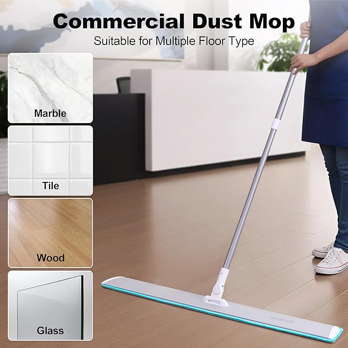 JOYMOOP 36 Inch Commercial Dust Mop for Hardwood Floors Heavy Duty Industrial Wet Dry Mops with Telescopic Handle Includes 5 Microfiber Mop Pads