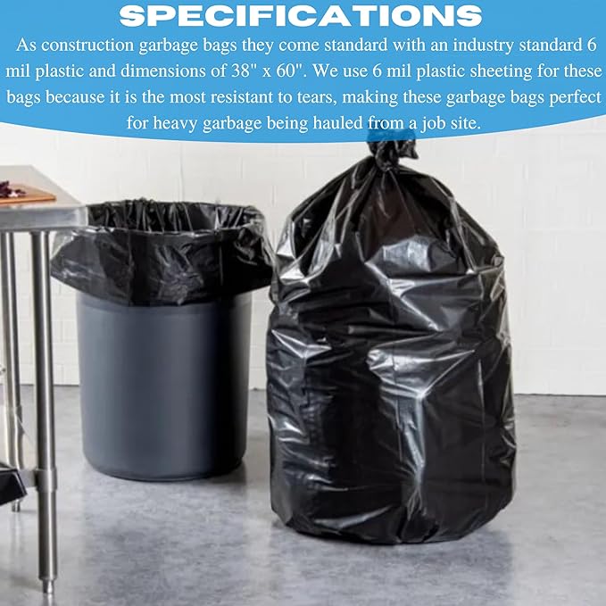 Farm Plastic Supply 55 Gallon Trash Bags 6 Mil - Contractor Trash Bags Black Trash bags Large Trash Bags Heavy Duty Garbage Bags 55 Gallon Trash Bags Heavy Duty 55 Gallon Drum Liners (10 Pack)