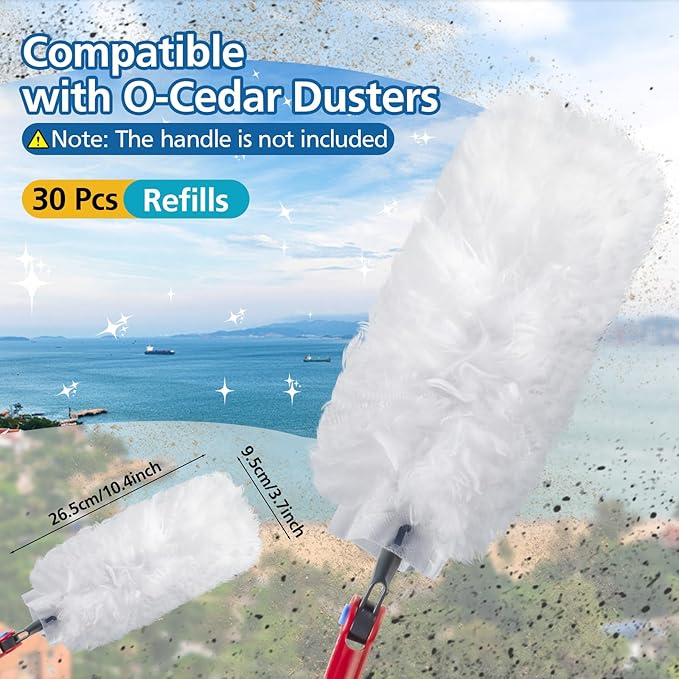 30 Pack Duster Refills Compatible with O-Cedar Flex &amp Catch Duster 360° Heavy Duty Disposable Duster Refills Replacement 3X More Dust Cleaning Than Feather Dusters
