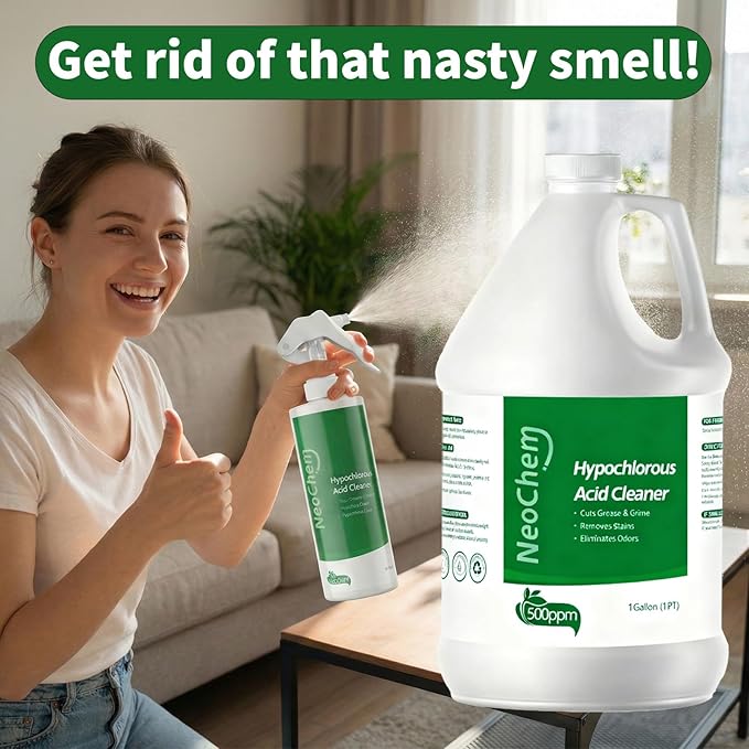 Hypochlorous Acid Spray For Cleaning 500ppm Hypochlorous AcidCuts Grease Removes Stains Eliminates Odors - No Rinse No Harsh Fumes Biodegradable (1Gallon*2)