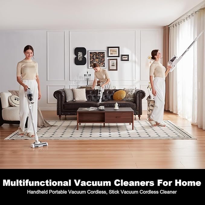 Cordless Vacuum Cleaner - Vacuum Cleaners for Home 45KPA 550W Stick Handheld Portable 60 Mins Runtime Rechargeable Battery Pet Hair Hardwood Floor Vac Household Lightweight Hand Vac V10 White