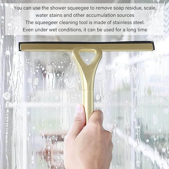 Shower Squeegee 22.5x22cm/8.9x8.7in Window Squeegee Stainless Steel Bathroom Cleaning Tool Multi Purpose Tile Wall Scraper for Glass Door Mirror