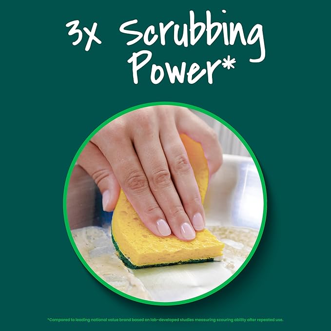 Scotch-Brite Heavy Duty Scrub Sponge 45 Kitchen Sponges Designed for Tough Messes in The Kitchen That Last 3X Longer* Best for Cast Iron Skillets and Outdoor Grills Flexible Durable and Strong