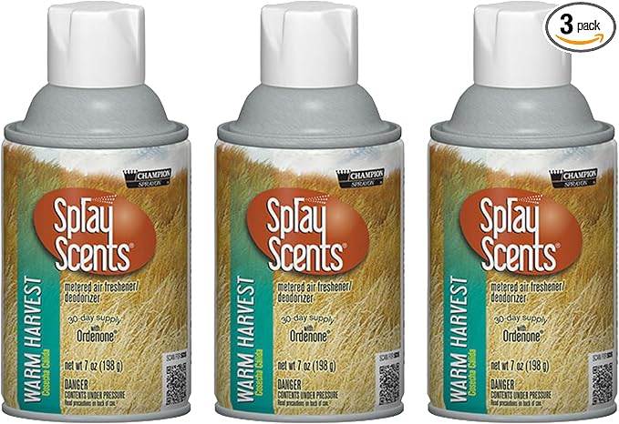 Champion Sprayon SprayScents Metered Air Freshener Refill 7 oz Odor Control Fragrance Warm Harvest (3 Pack)