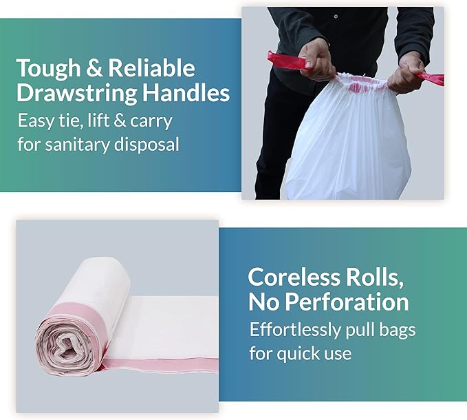 Reli. 6-10 Gallon Trash Bags Drawstring | 500 Count Bulk | 22x23 | 6 8 10 Gallon Drawstring Garbage Bags | White Trash Can Liners | Small - Medium