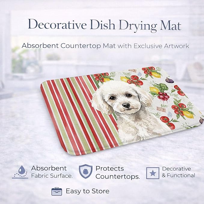 Caroline's Treasures Toy White Poodle Vegetables Dish Drying Mat Absorbent Dish Drying Mat Pad for Kitchen Counter Dish Drainer Mat for Countertop 14 x 21 Multicolor