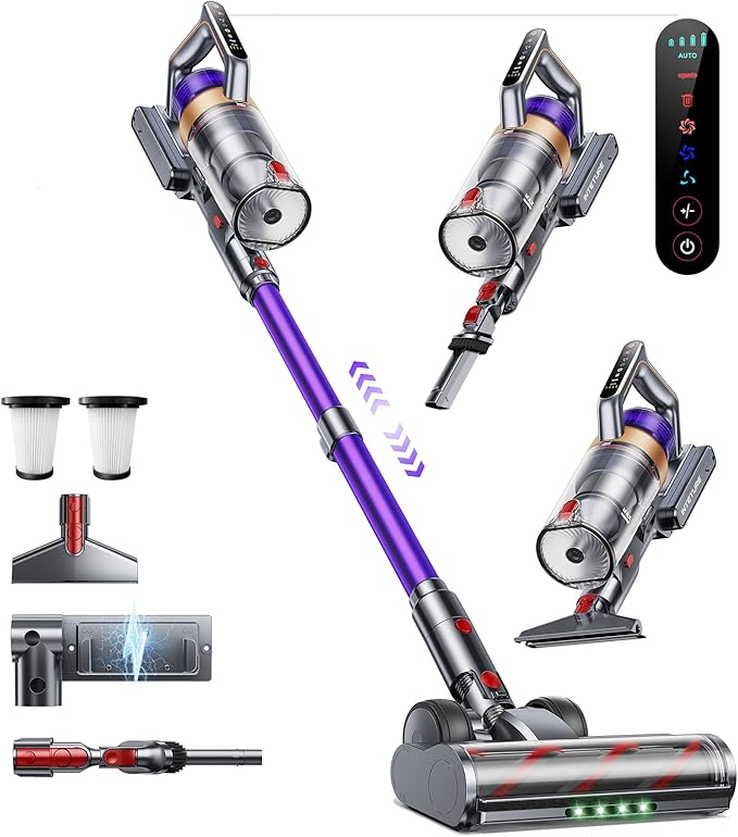 Cordless Vacuum Cleaner 650W 55KPA 70 Mins Vacuum Cleaners for Home Cordless Stick Vacuum with Powerful Suction Wall Mount Charging Dock Rechargeable Vacuum for Pet Hair/Carpet/Hardwood Floors