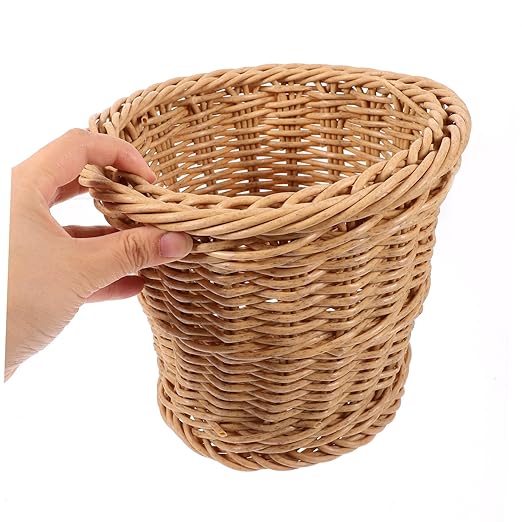 Happyyami Woven Trash Can for Bathroom Round Rattan Waste Basket Ample Storage Stylish Home Office Container Versatile Sundries Bin for Kitchen and Laundry