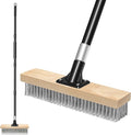 Stainless Steel Wire Scrub Brush with Long Handle Heavy Duty Stiff Metal Broom Scrubber Outdoor Moss Removal for Concrete Floor Deck Garden Patio Roof Brick Garage Swimming Pool