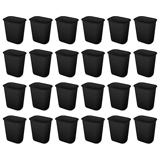 Sterilite 3 Gallon Rectangular Wastebasket Small Home Kitchen or Bathroom Trash Bin Accommodates 4 Gallon Trash Liner 24 Pack Black