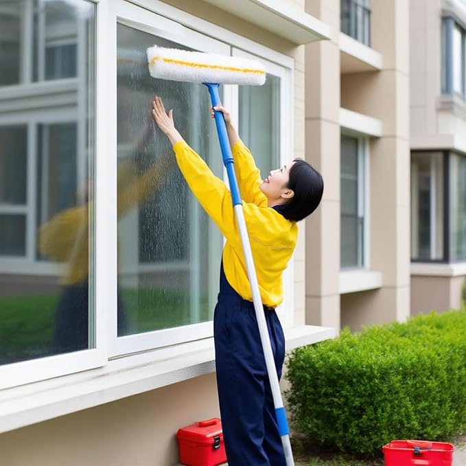 High Rise Flats Glass Cleaning Tools with Concatenation Pole Window Washing Equipment for Tall Windows/Hard to Reach Portable &amp Easy to Install(L 39.4'/12m)