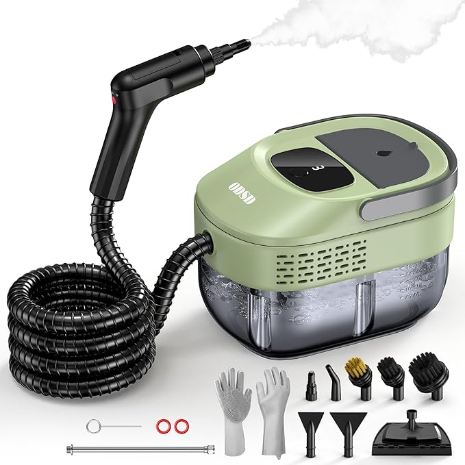 ODSD Steam Cleaner for Home &amp Car 3-Level Adjustable Steamer for Cleaning 15s Heat-Up &amp 1.6L Large Tank Handheld Steam Cleaner for Car Detailing Home Tile Grout Furniture with 15pcs Acc
