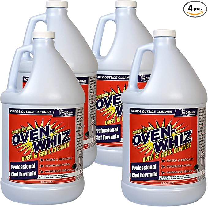 4 x 1 Gallon (512 Oz.) Oven-Whiz Oven &amp Grill Cleaner by FryOilSaver Co. Tough Stain Buildup Grease &amp Food Burnt Eliminator for BBQ Grill Ovens Stainless Steel for Home Kitchen Restaurant