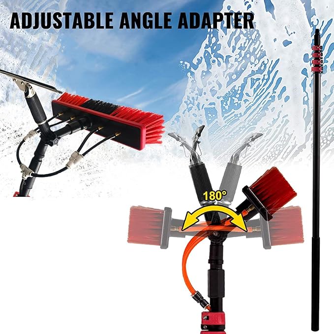 Water Fed Pole Kit Water Fed Brush W/Squeegee Water Fed Cleaning System 3-in-1 Aluminum Outdoor Window Cleaner W/Hose Cleaning Tool for Window Glass Solar Panel3.6 M/11.8 Ft