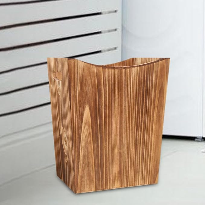 Fenteer Wooden Trash Can Rubbish Bin Farmhouse with Handles Decorative Garbage Can Waste Basket for Office Dorm Bathroom Indoor Decor
