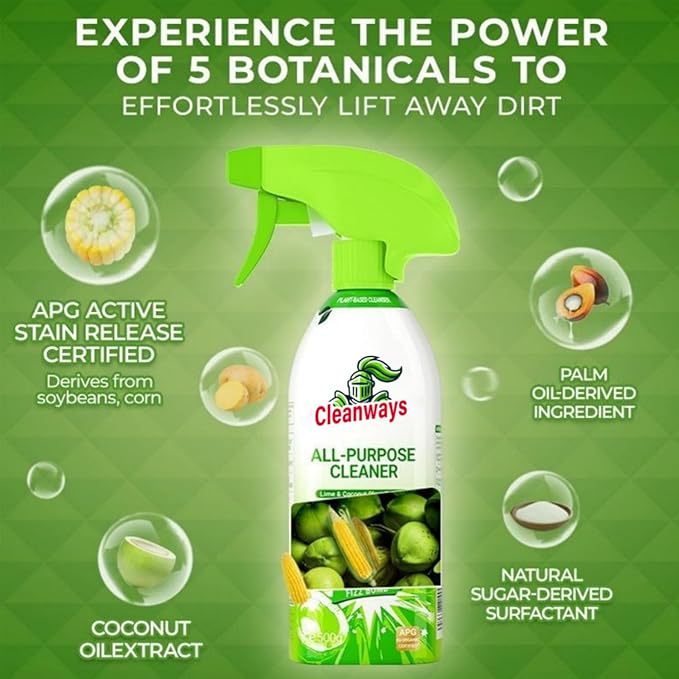 500ml Cleanways All Purpose CleanerMulti Surfaces Cleaner Spray Lime CoconutSuitable for Refrigerators Microwave Ovens and Rice Cookers Easy Home Cleaning with No Rinsing Required (2PCS)