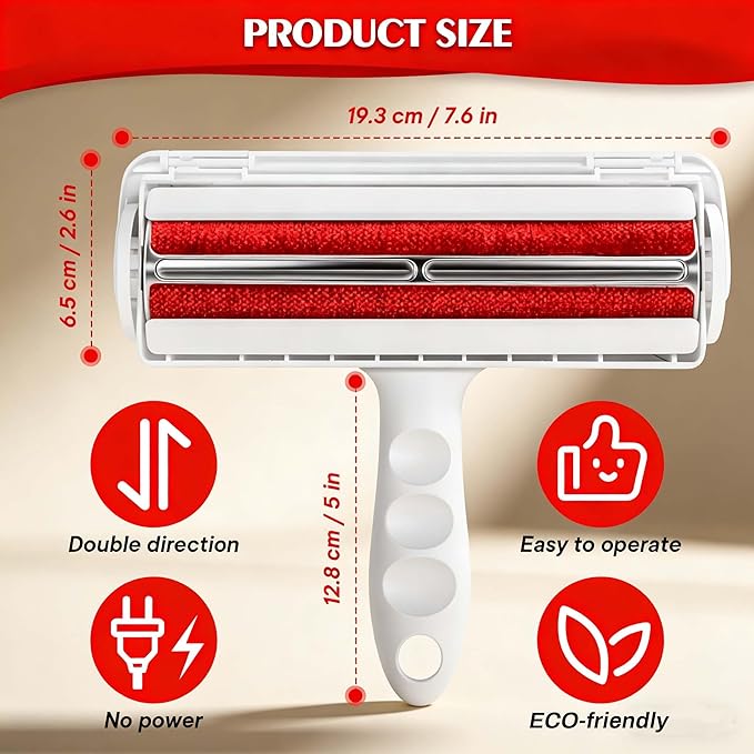 Reusable Pet Hair Remover Roller – Heavy Duty Manual Lint Roller for Dog &amp Cat Hair – Furniture Couch Carpet Rugs &amp Car Seats – Durable ABS Portable &amp Eco-Friendly