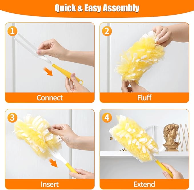 40 Count 360° Heavy Duty 2 Sided Duster Refills Compatible with Swiffer Large Size-Extra Thick Disposable Electrostatic Feather Duster Refill with 1 Short Handle for Furniture Blinds Ceiling