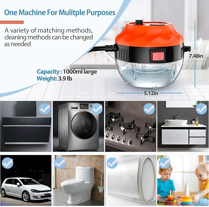 Steam Cleaner - Steamer for Cleaning Handheld Steam Cleaners for Home Use High Pressure Portable Steamer Cleaner for Car Detailing Kitchen Bathroom Grout and Tile
