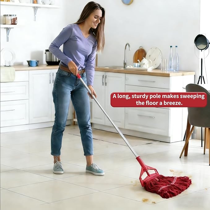 mop Holder Replacement mop Stick mop Handle Heavy-Duty Commercial Industrial mop Handle Suitable for Cotton and Fiber mop Heads with Threaded Clamping Device Aluminum Handle red mop Stick