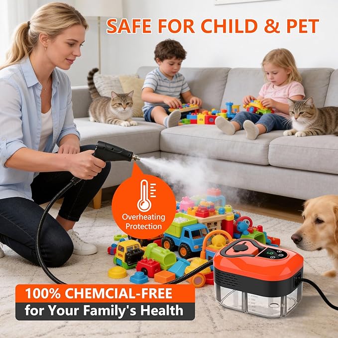 Steam Cleaner for Home &amp Car - 1200ML Water Tank 15s Heat-Up Portable Steamer for Cleaning 6 Level Handheld Steam Cleaner for Car Detailing with 6 Accessories for Furniture Grease Carpet Grout