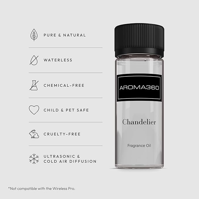 Aroma360 - Chandelier Fragrance Oil Blend | Hotel Inspired for Luxury Essential Oil Diffusers | Aromatherapy Scent Diffuser Oil | Bergamot Woodsy Sandalwood and Flirtatious Saffron - 50ML
