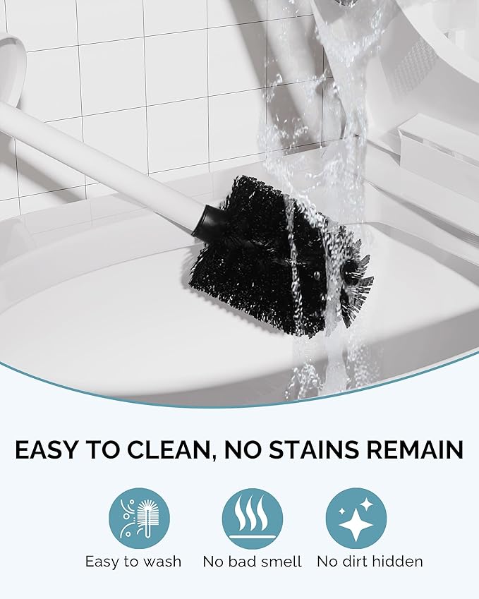 Toilet Brush and Holder Set Stainless Steel Toilet Bowl Brush with Lid Rust Proof Toilet Cleaner Brush with Caddy Durable Bristles Splash Proof Ideal for Bathroom（1 Pack White）