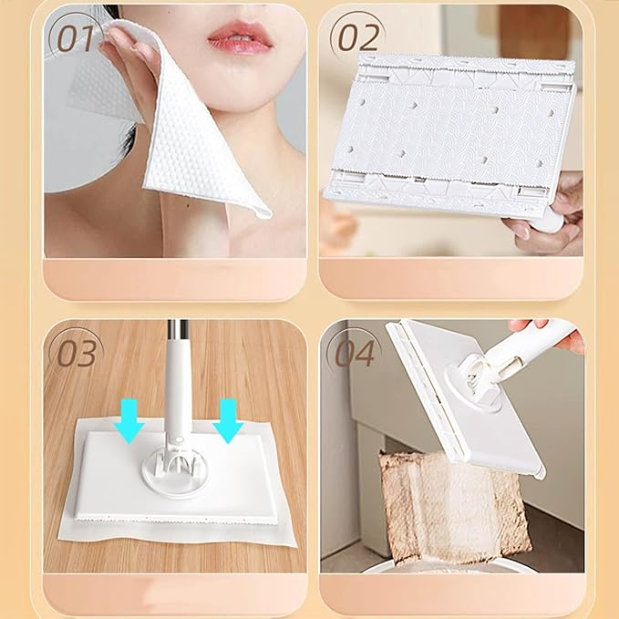 Snap Fit Grip Mini Mop Zero Touch Mini Mop Retractable Gap Dust Cleaner Flat Mops with Locking Head &amp Sweeping Cloths 100cm Long Handle Mopping Sweeper Stick for Multi Cleaning (White)