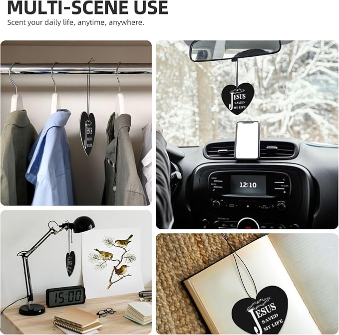 100 PCS Religious Jesus Christian Faith Cross Car Air Fresheners Cards Set Multi-Pack Scented Cards Long-Lasting Auto Fragrance Cards for Vehicle Home &amp Office Heart Shape