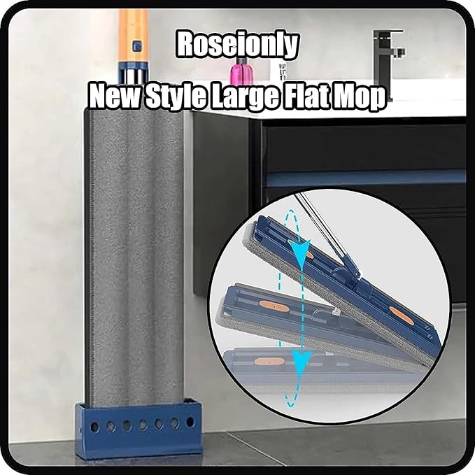Large Flat Mop - Magic Mop 360° Wall Cleaning with Long Handle Stainless Steel Long Handle with 2/4 Microfiber Pads for Floors Corner Window 12027(White Mop+4 Rag)